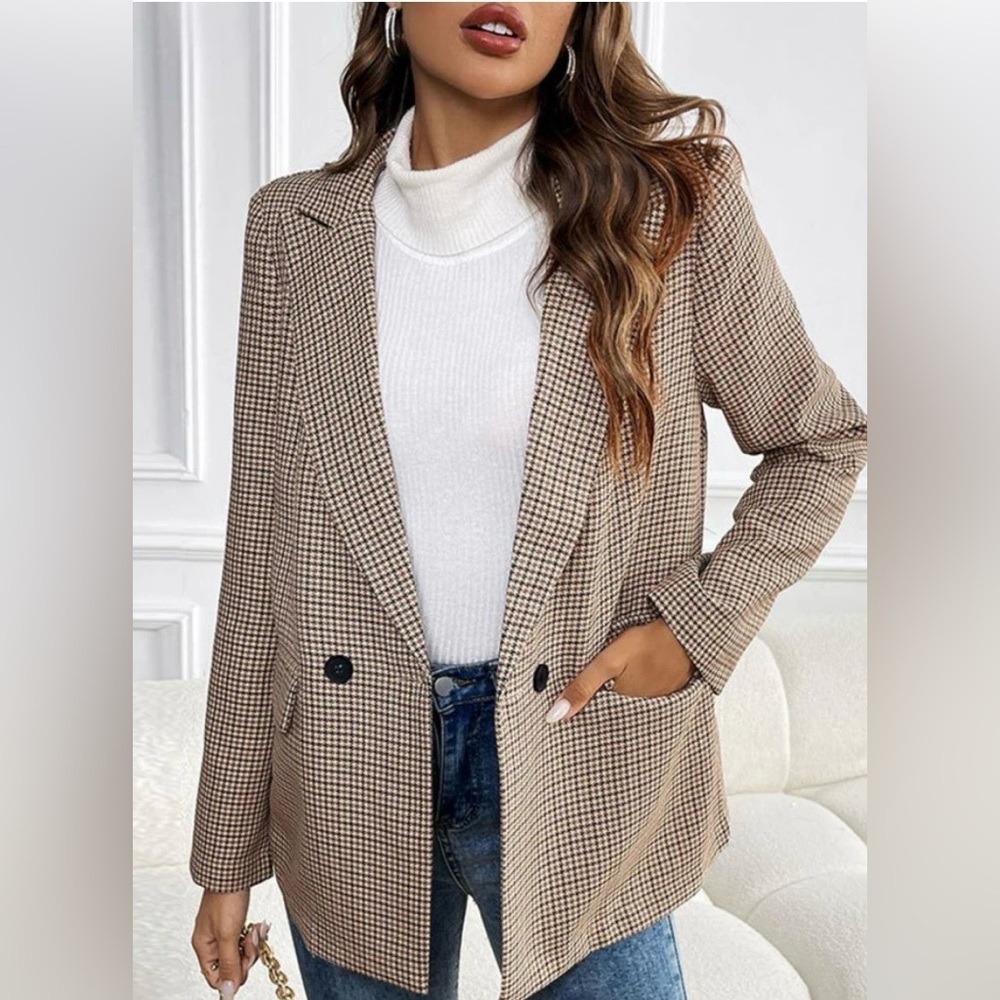 VERO MODA Black & White Houndstooth Plaid Blazer Sz 38 Dark Academia Oversized